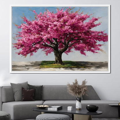 Pink Blossom Tree Oil Painting Canvas Wall Art