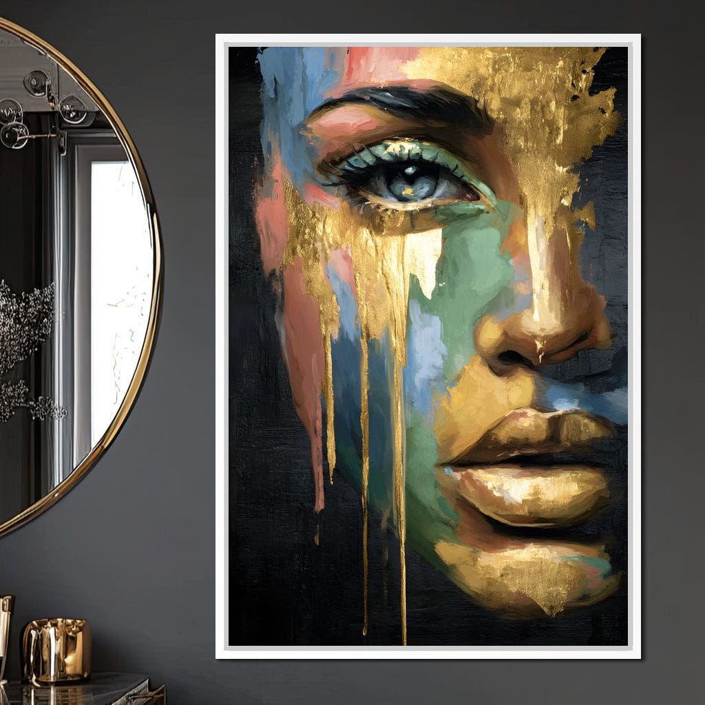 Radiant Gold Drip Face Painting Canvas Wall Art