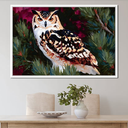 Autumn Pines Watchful Owl Canvas Wall Art