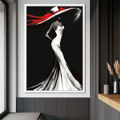 The White Dress - Elegant Silhouette in Red Canvas Wall Art
