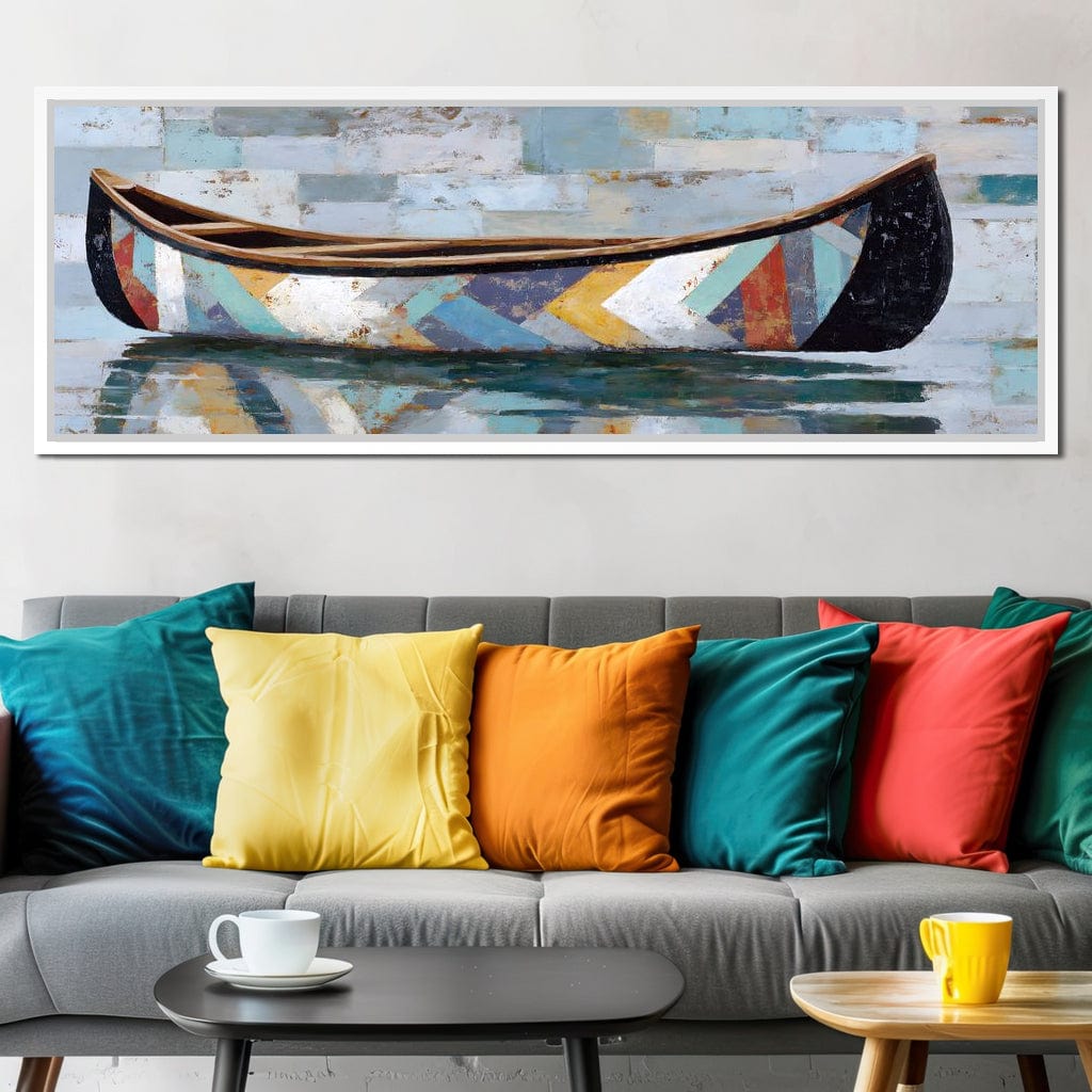 Patchwork Canoe Reflections Canvas Wall Art