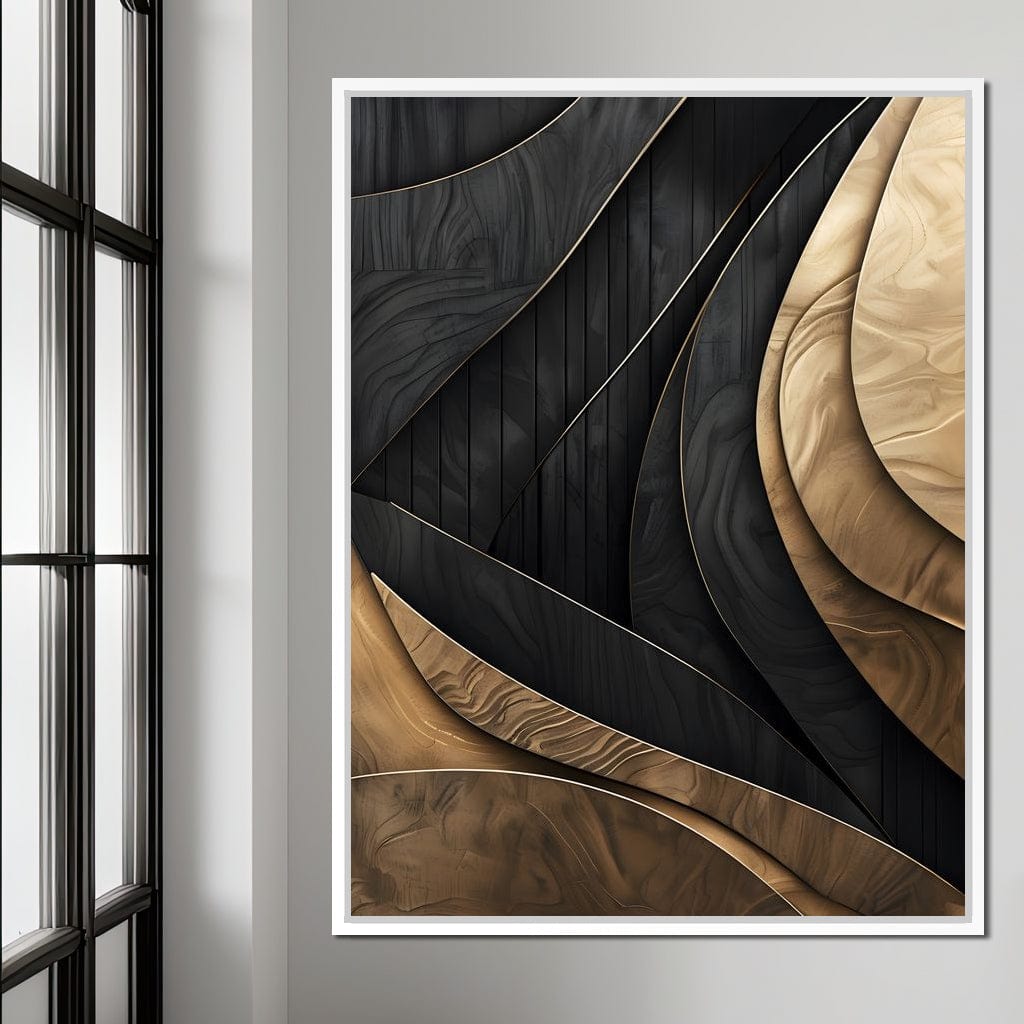 Grey and Gold Wooden Waves 004 Canvas Wall Art