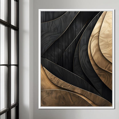 Grey and Gold Wooden Waves 004 Canvas Wall Art