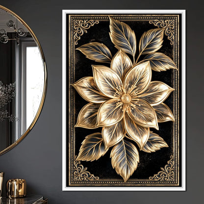 Gilded Petals on Obsidian Fields Canvas Wall Art