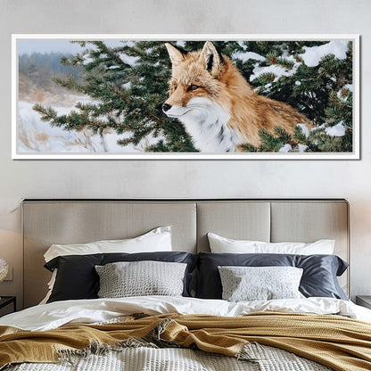 Winter Red Fox Pine Watcher Canvas Wall Art
