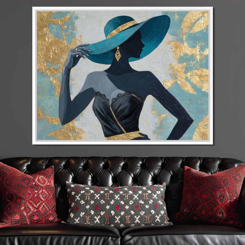 Golden Teal Elegance Lady Canvas Wall Art