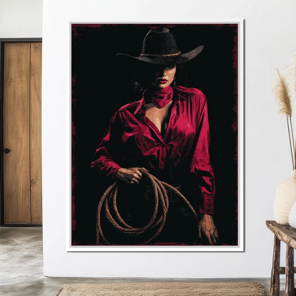 Midnight Cowgirl Red Blouse Canvas Wall Art
