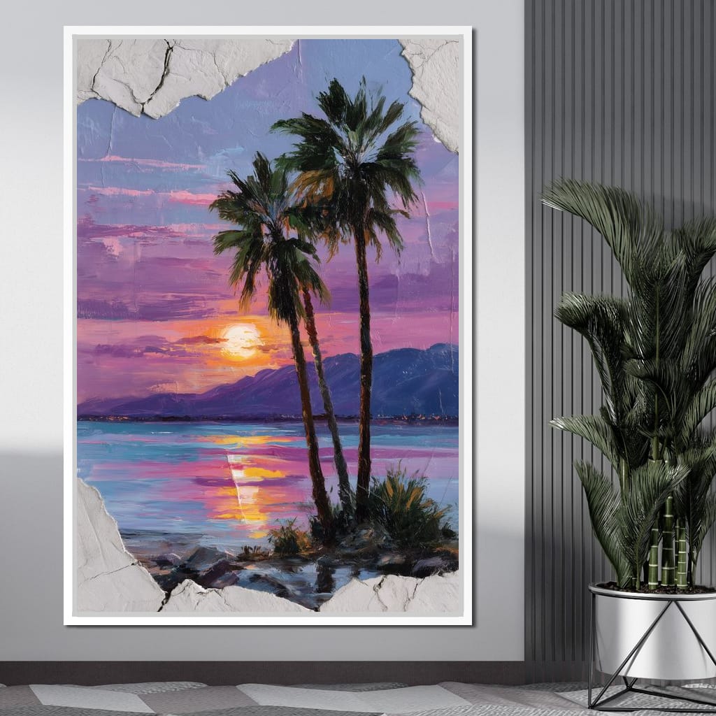 Palm Silhouettes Sunset Sky Canvas Wall Art