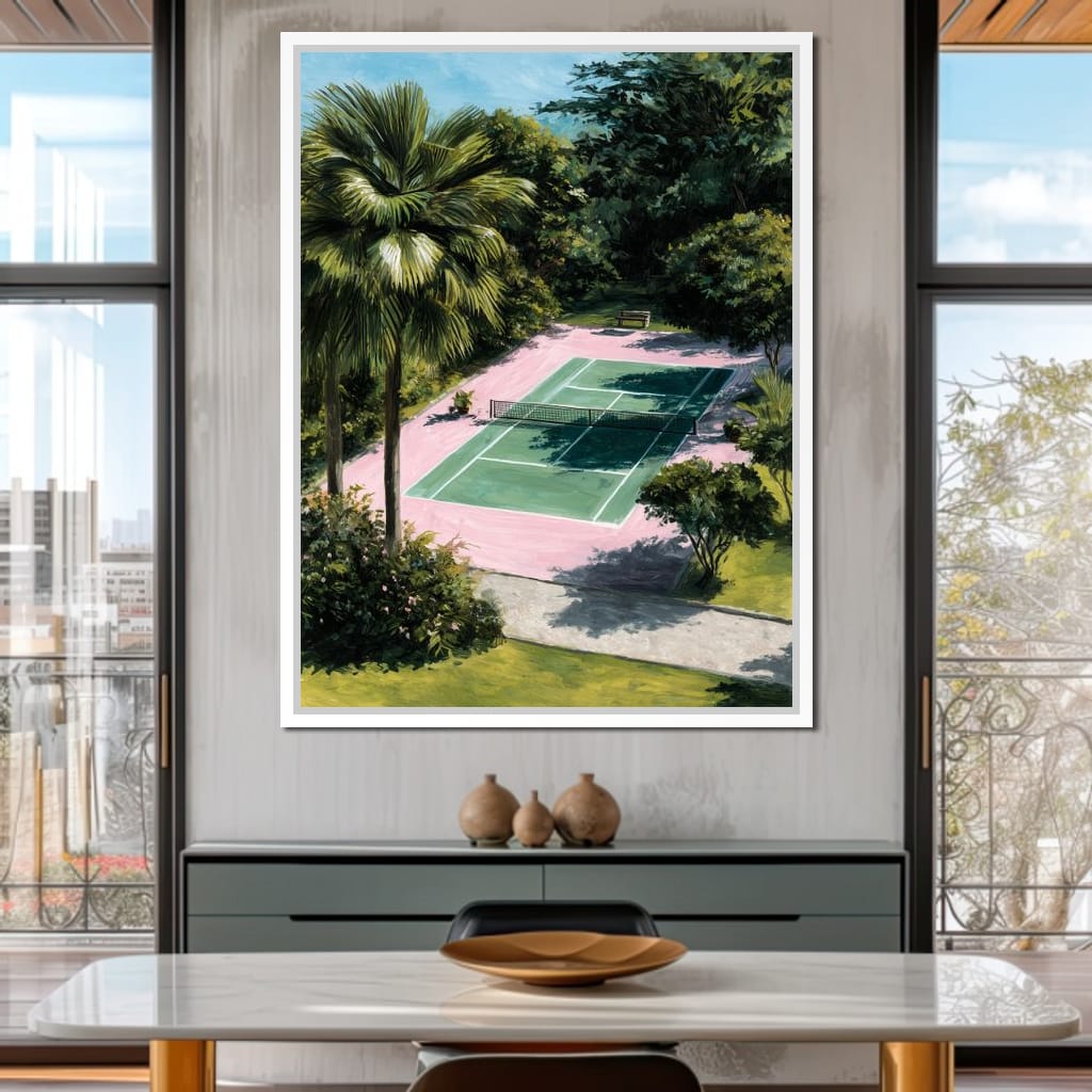 Palm Garden Tennis Court Retreat Canvas Wall Art