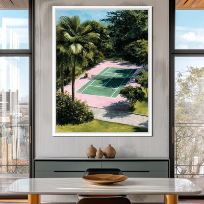 Palm Garden Tennis Court Retreat Canvas Wall Art