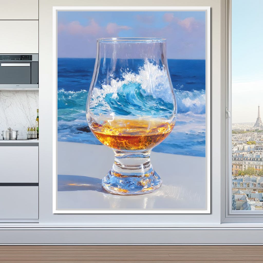 Ocean Wave Whisky Glass Stillness Canvas Wall Art