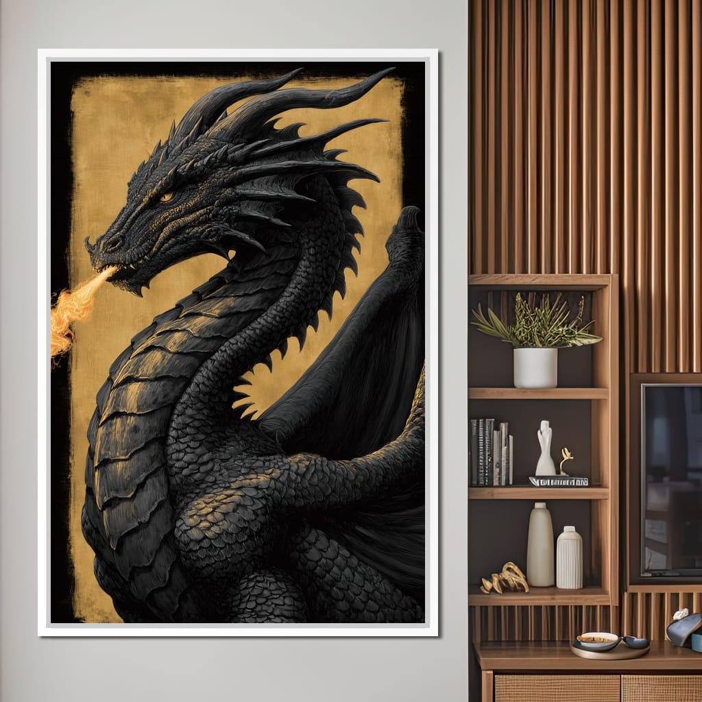 Golden Firebreath Dragon King Canvas Wall Art