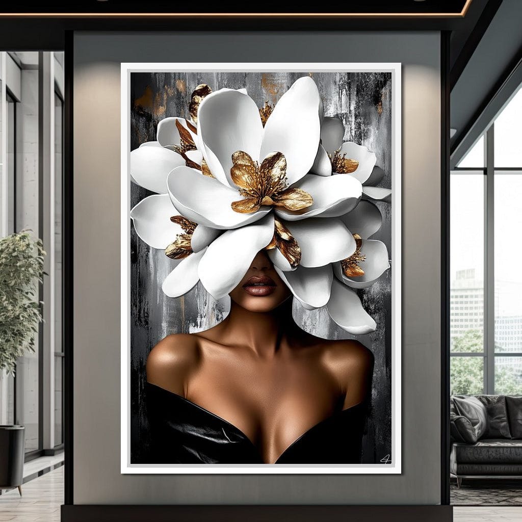 Golden & White Petals Elegance Canvas Wall Art