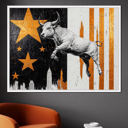 Bull Triumphs City Dreams Canvas Wall Art