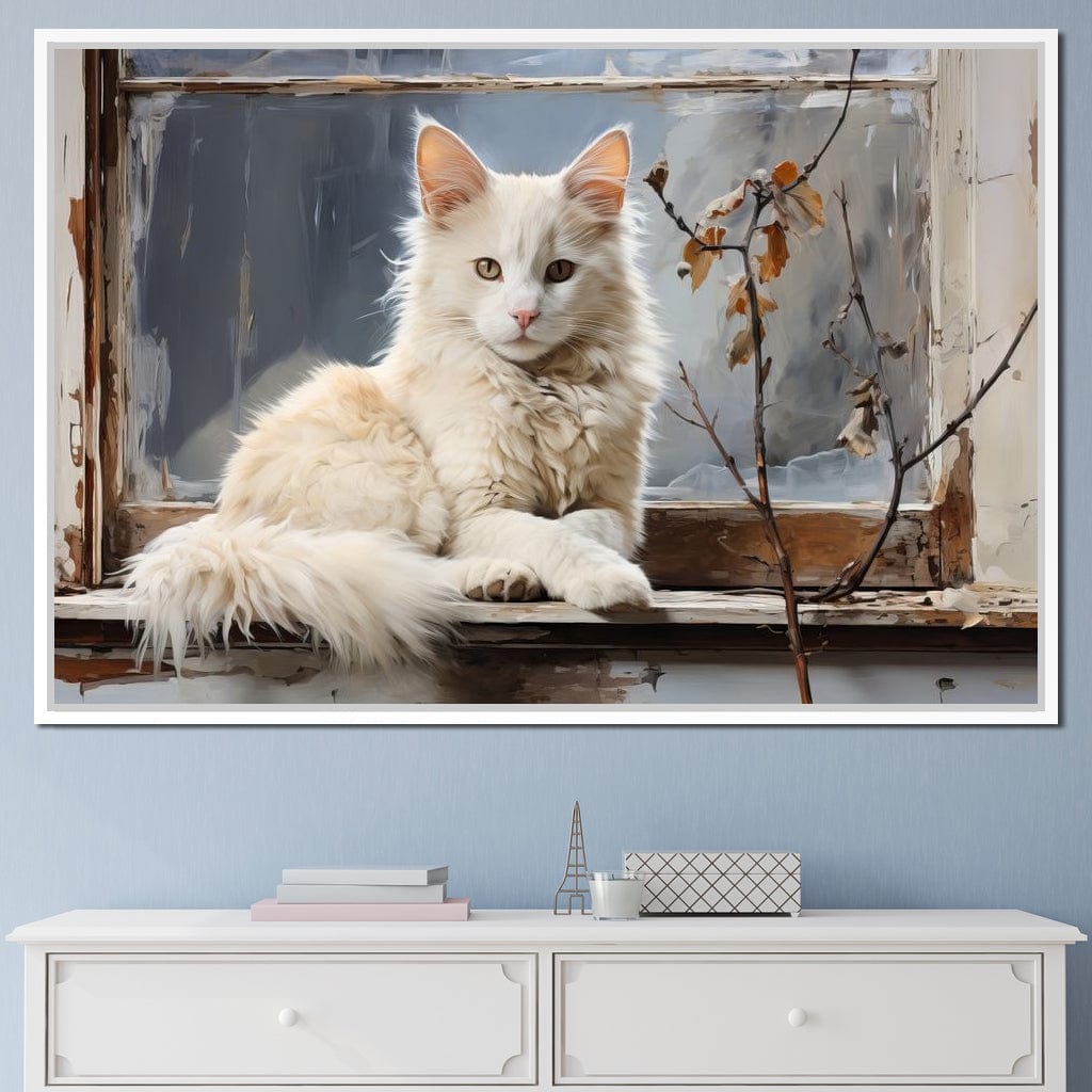 White Cat Canvas Wall Art
