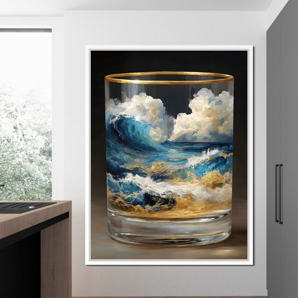 Ocean Storm Tumbler Gold Rim Canvas Wall Art