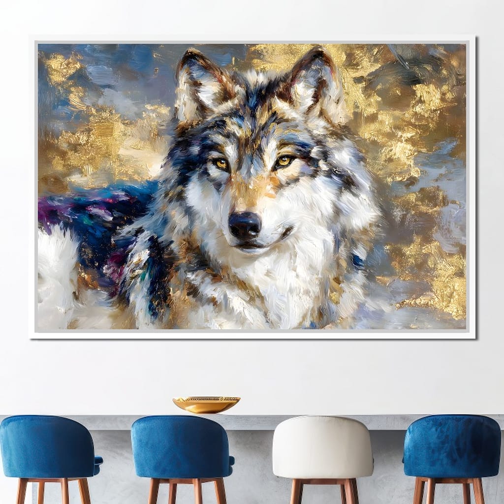 Golden Storm Wolf Portrait Canvas Wall Art