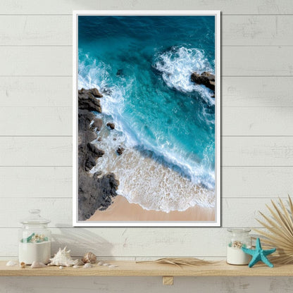 Turquoise Tide on Rock Shore Canvas Wall Art