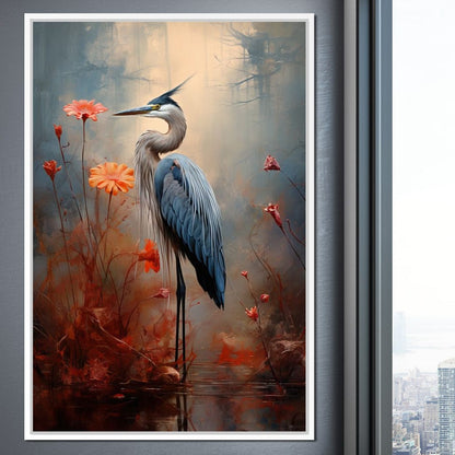 Autumn Heron Feathered Dawn Canvas Wall Art