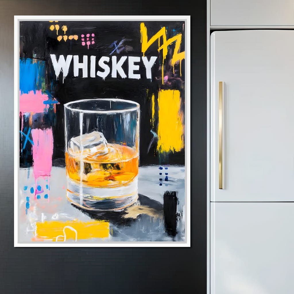Neon Whiskey On The Rocks Canvas Wall Art