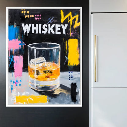 Neon Whiskey On The Rocks Canvas Wall Art