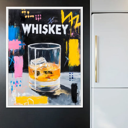 Neon Whiskey On The Rocks Canvas Wall Art