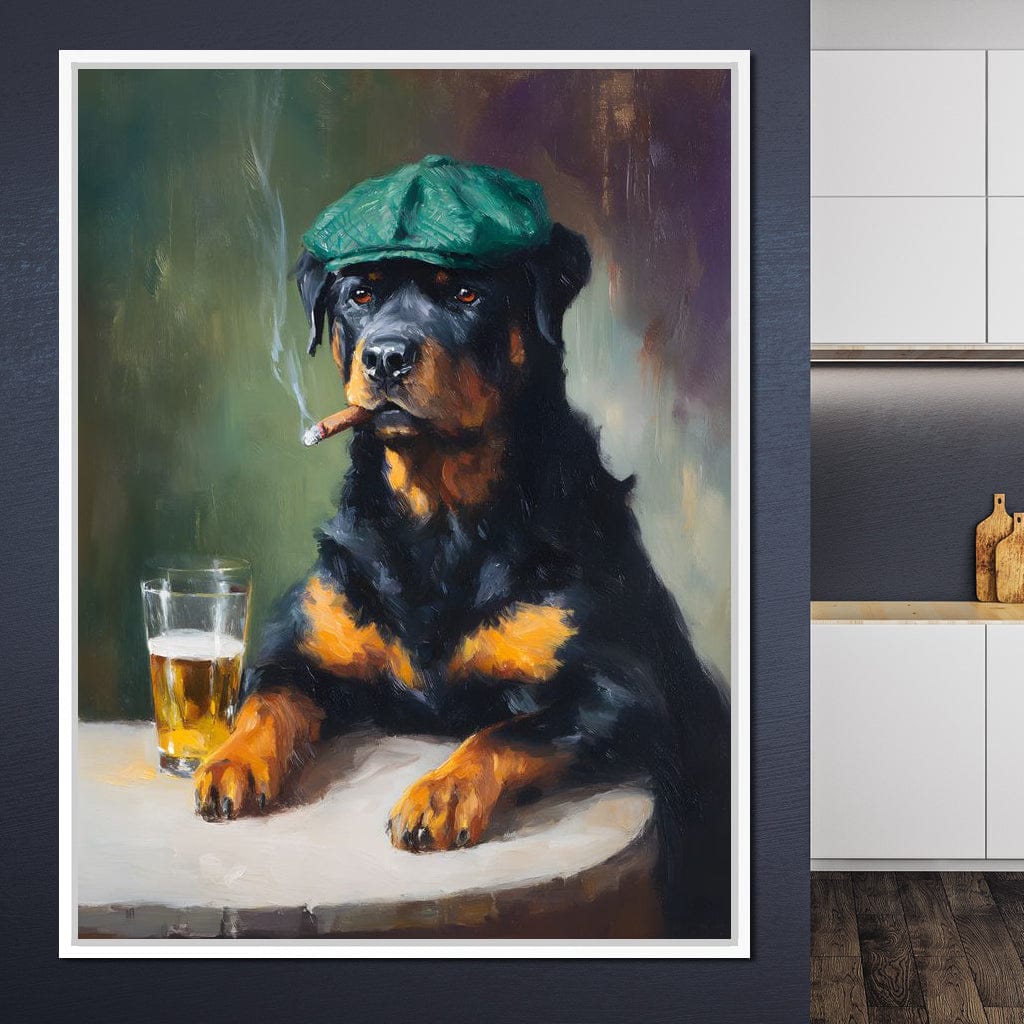 Rottweiler Irish Pub Night Canvas Wall Art