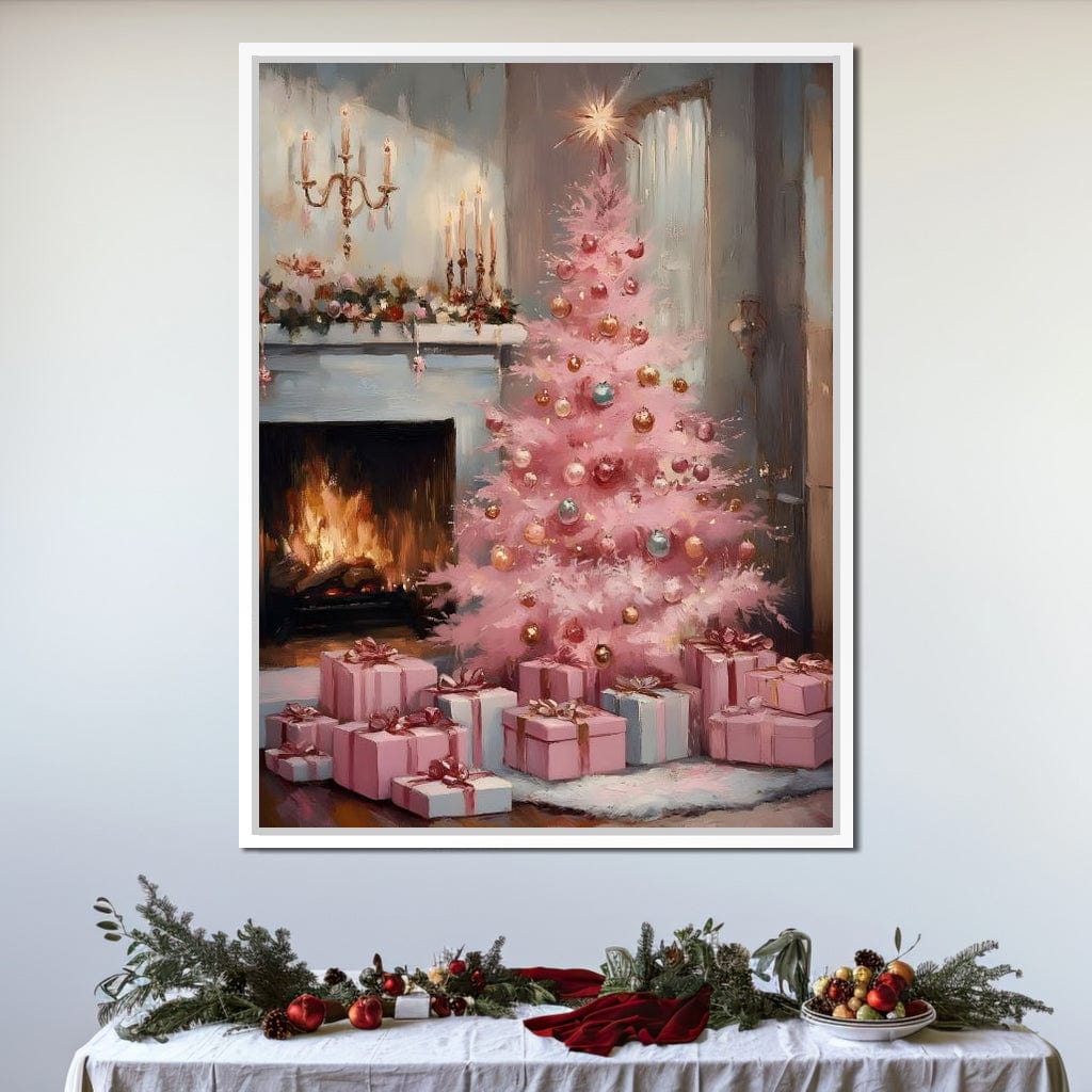 Pink Christmas Hearth Glow Canvas Wall Art