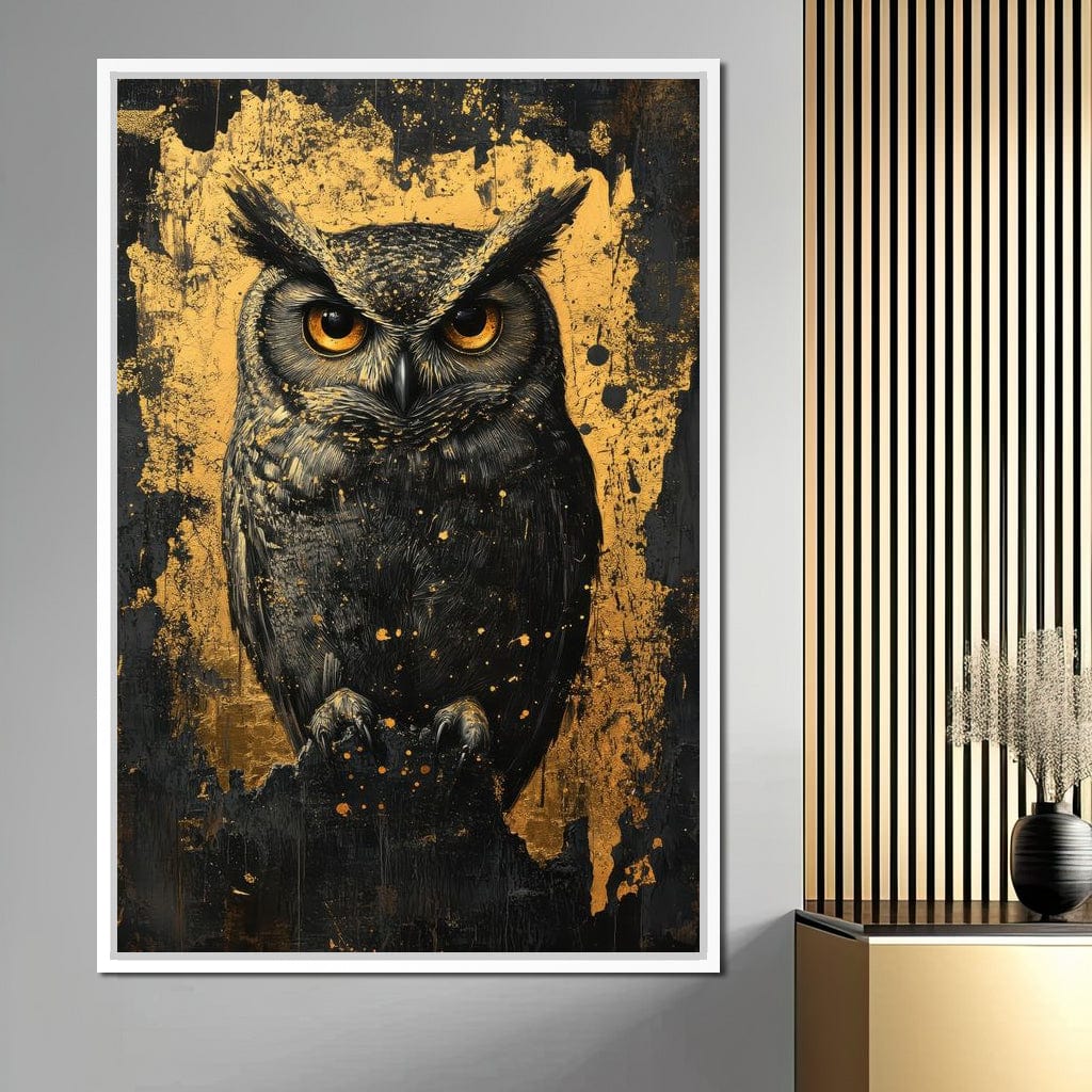 Golden Nocturnal Owl Canvas Wall Art