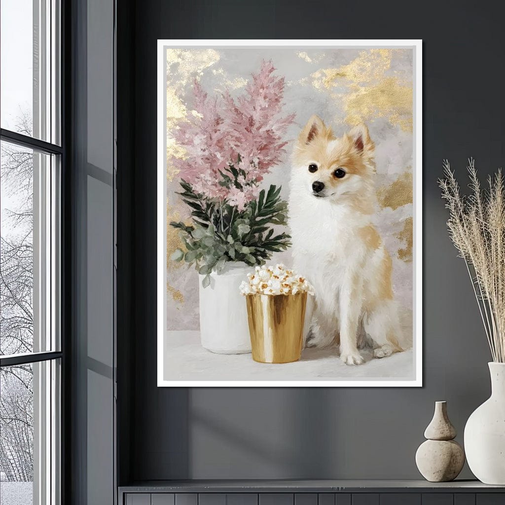 Pomeranian Petals Gold Light Canvas Wall Art