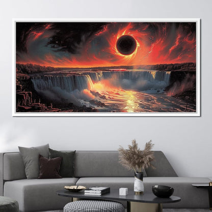 Eclipse Over Cascading Waters Canvas Wall Art