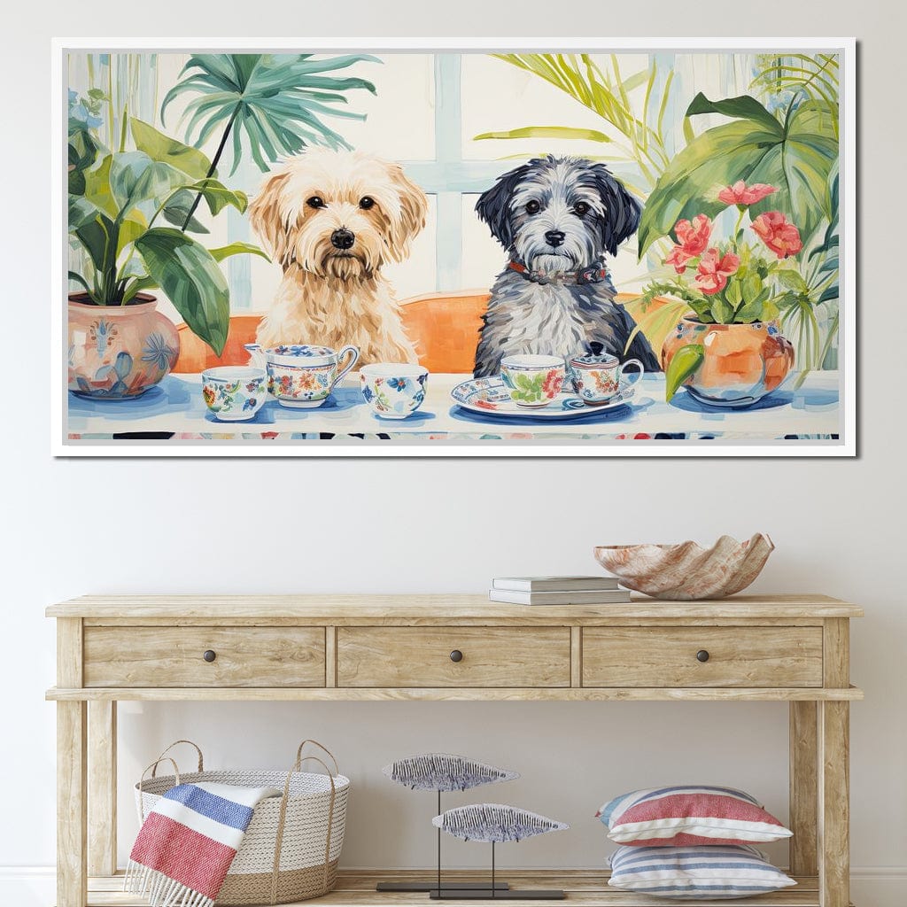 Teatime Tails and Blossoms Canvas Wall Art