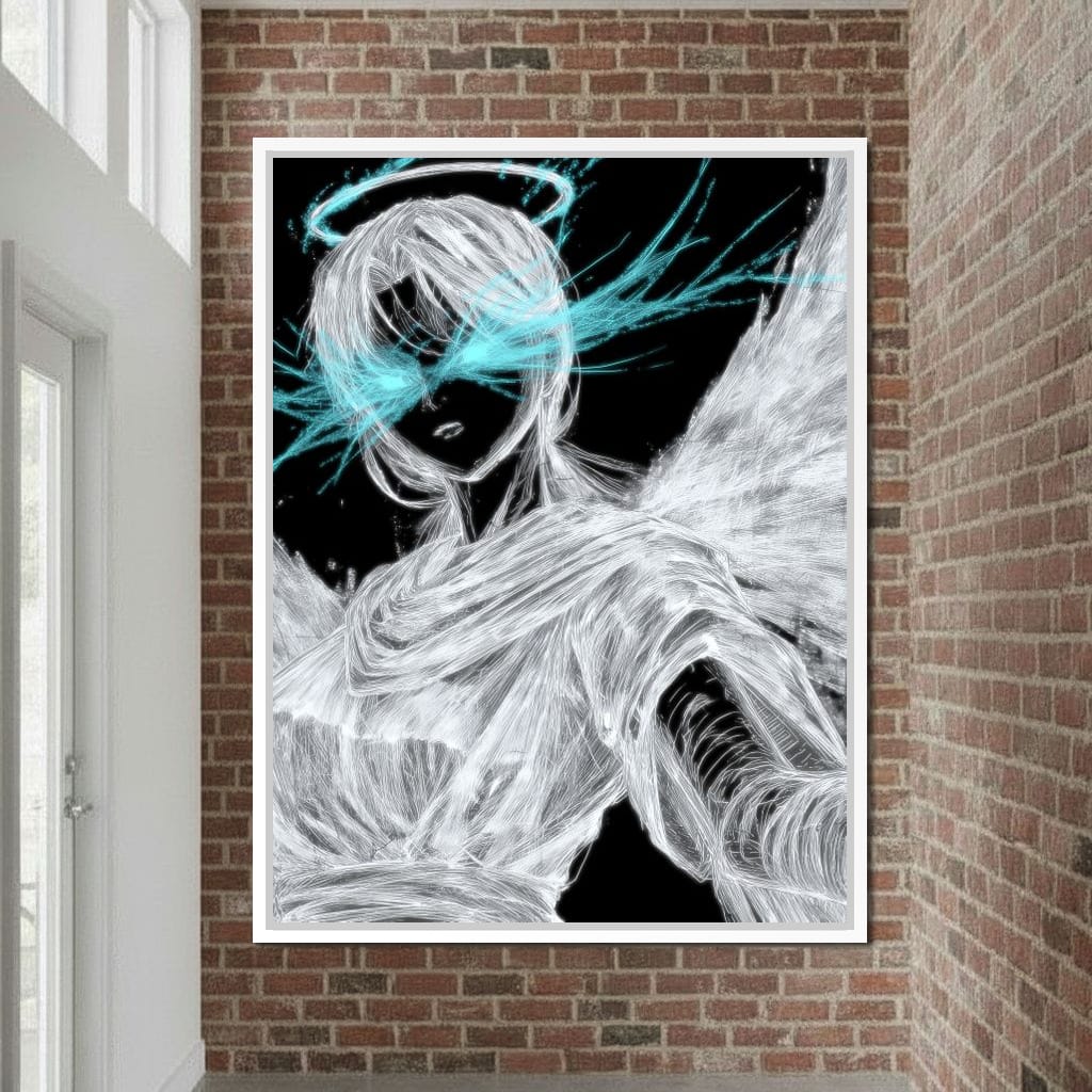 Celestial Guardian Neon Wings Canvas Wall Art