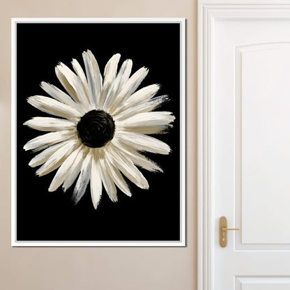 Solitary Pale Petals Against The Void Canvas Wall Art