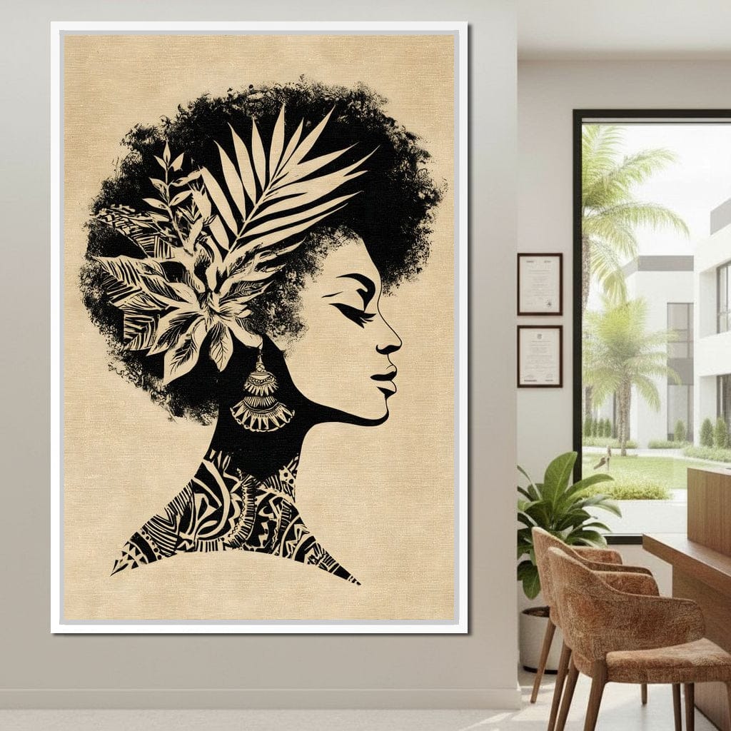 Botanical Afro Queen Silhouette Canvas Wall Art