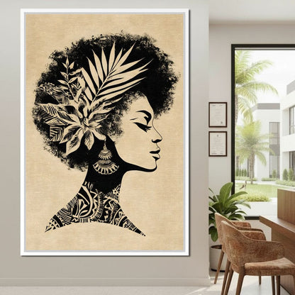 Botanical Afro Queen Silhouette Canvas Wall Art