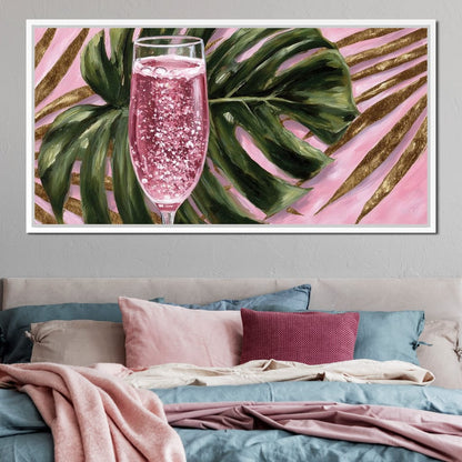 Pink Fizz Monstera Gold Canvas Wall Art