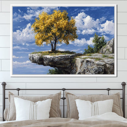 Golden Tree Sky Cliff View Canvas Wall Art