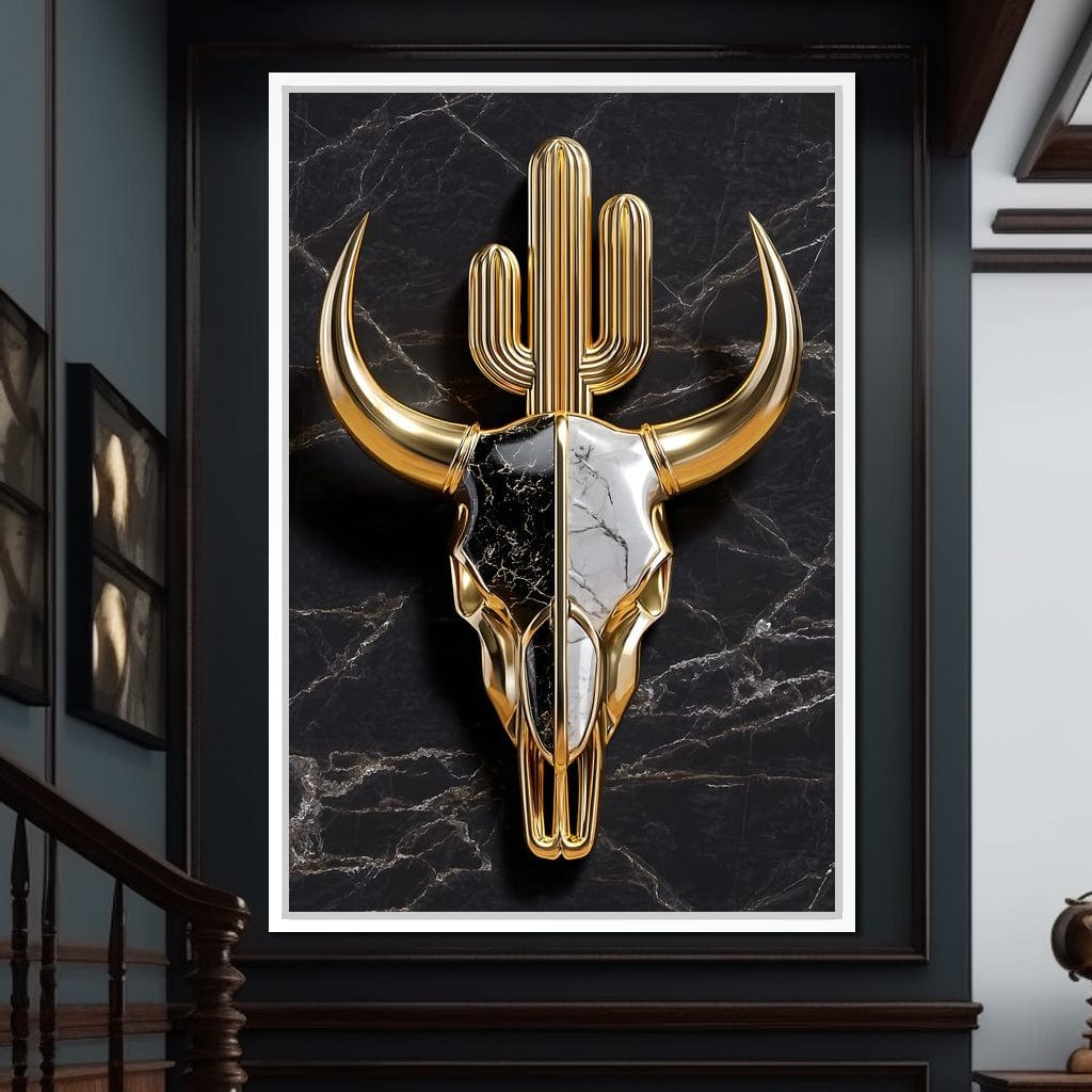 Golden Desert Totem Skull Marble Canvas Wall Art
