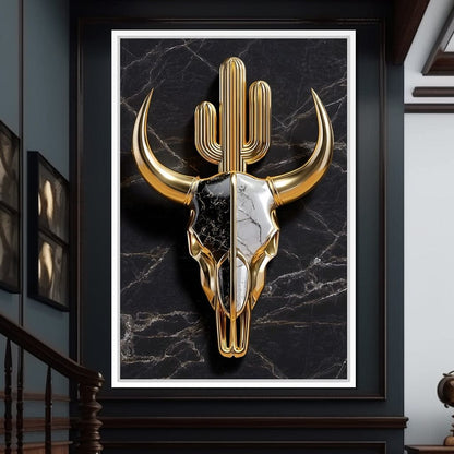 Golden Desert Totem Skull Marble Canvas Wall Art