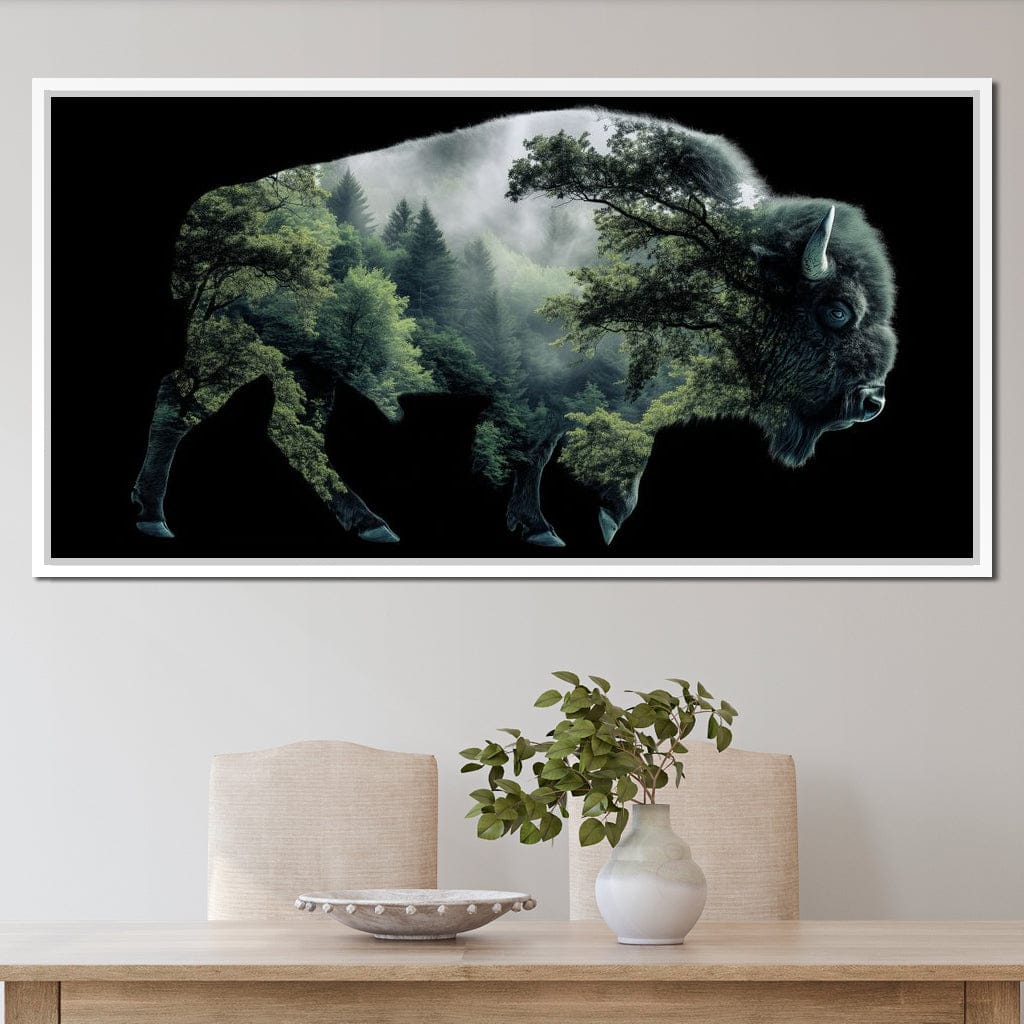 Bison Forest Spirit Silhouette Canvas Wall Art