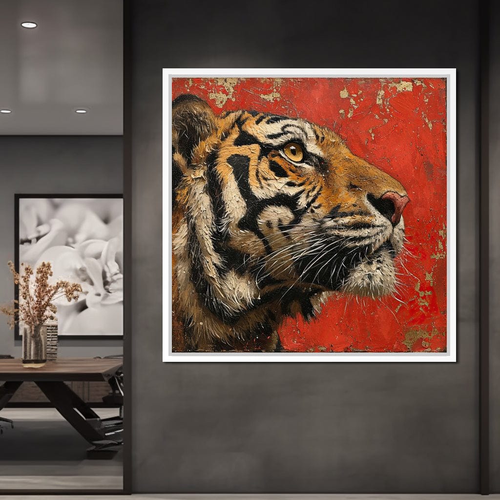 Tiger Gaze in Vermilion Majesty Canvas Wall Art