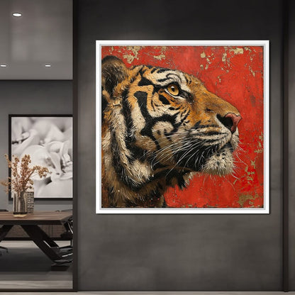Tiger Gaze in Vermilion Majesty Canvas Wall Art
