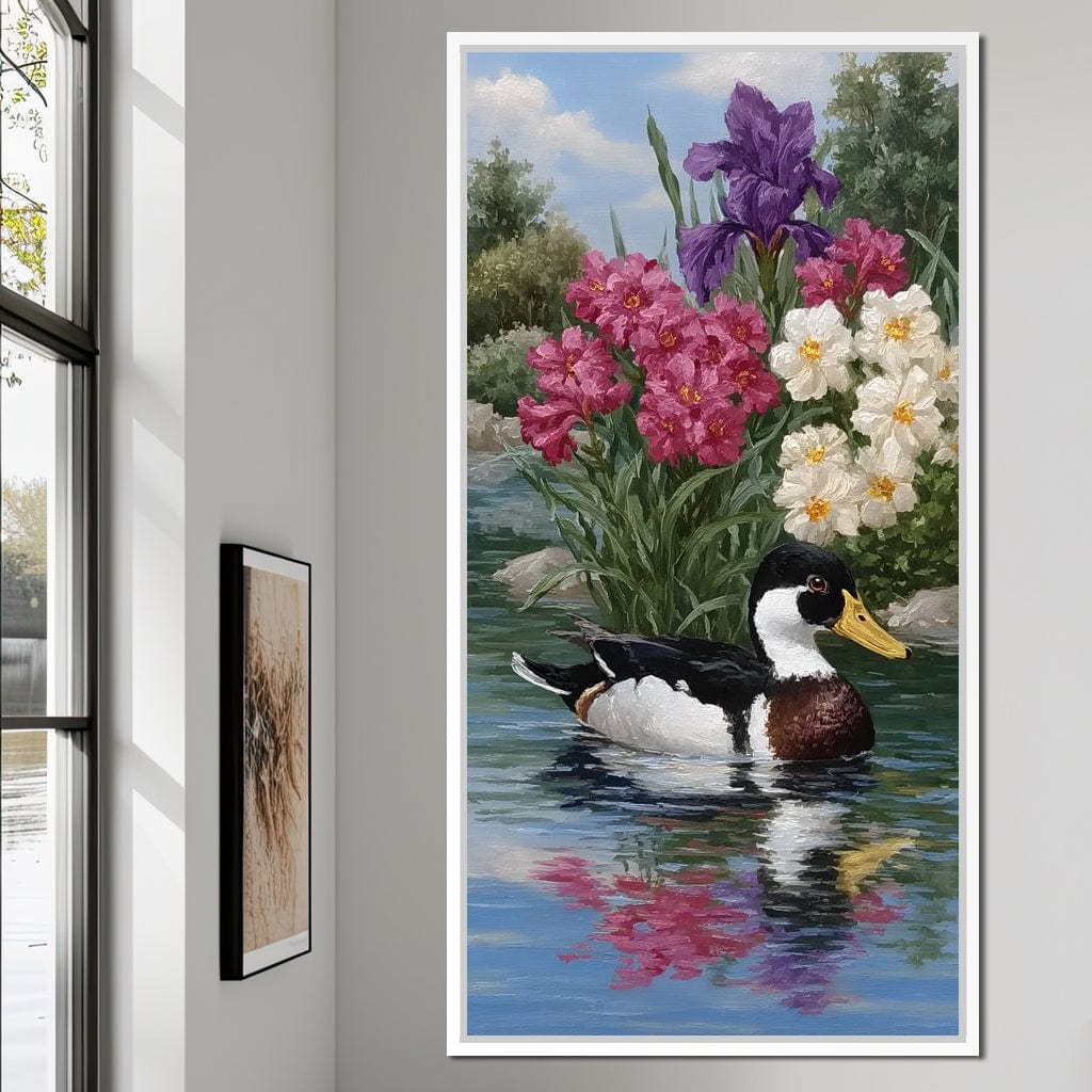 Duck Tranquility Floral Reflection Canvas Wall Art