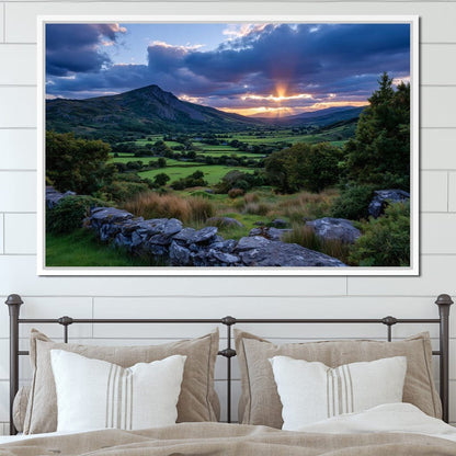 Sunbeams Over Green Valley Canvas Wall Art