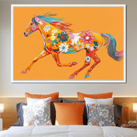 Blooming Horse on Tangerine Canvas Wall Art