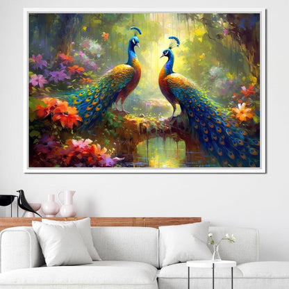 Two Peacocks Canvas Wall Art