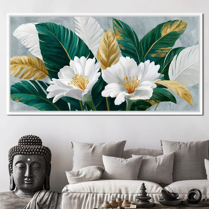 Gilded Tropical White Peony Canvas Wall Art