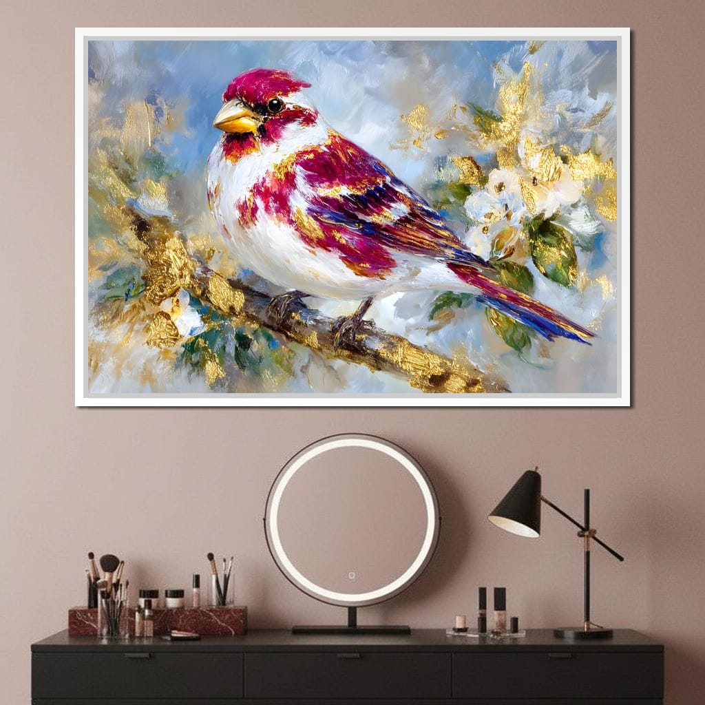 Golden Petal Songbird Canvas Wall Art