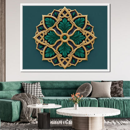 Gilded Emerald Knot Medallion Canvas Wall Art
